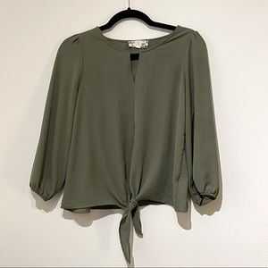 Green Blouse with Keyhole & Front Tie